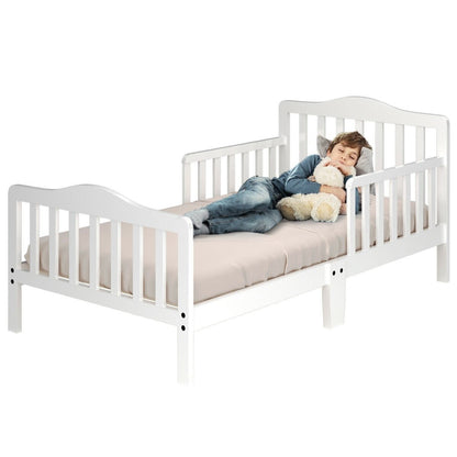 Classic Design Kids Wood Toddler Bed Frame with Two Side Safety Guardrails-Black
