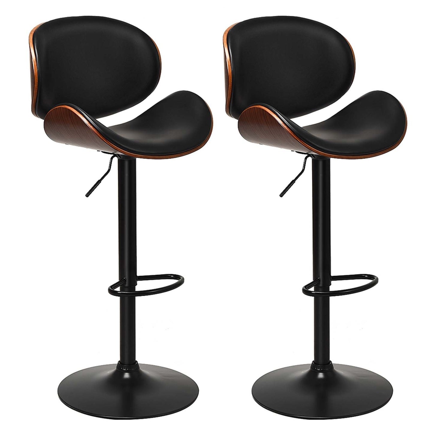 Set of 2 adjustable swivel PU leather bar stools with curved footrests, modern kitchen and dining furniture by Wilsons Home Store