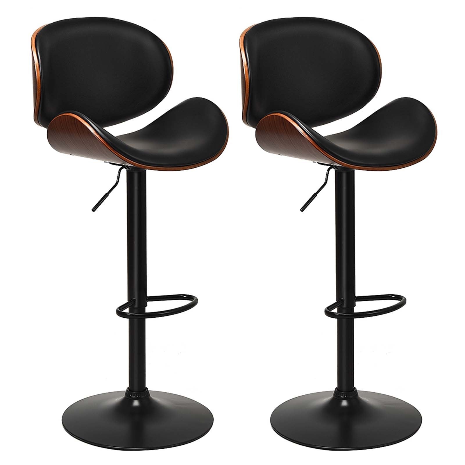 Set of 2 adjustable swivel PU leather bar stools with curved footrests, modern kitchen and dining furniture by Wilsons Home Store