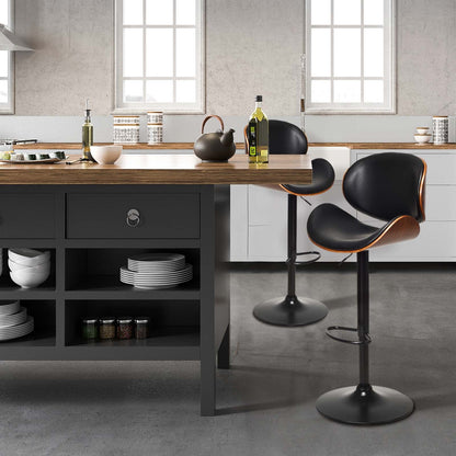 Set of 2 adjustable swivel PU leather bar stools with curved footrests, modern kitchen and dining furniture by Wilsons Home Store