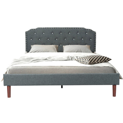 Upholstered Bed Frame with Adjustable Diamond Button Headboard-Full Size