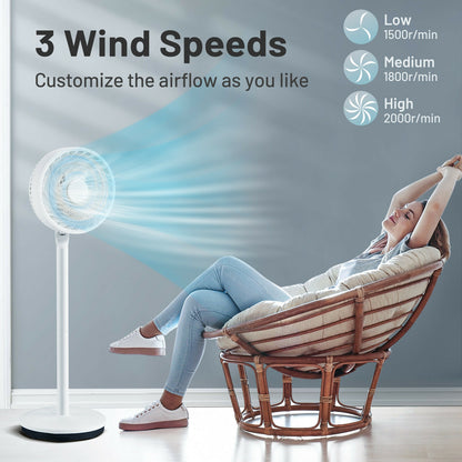9 Inch Portable Oscillating Pedestal Floor Fan with Adjustable Heights and Speeds-White