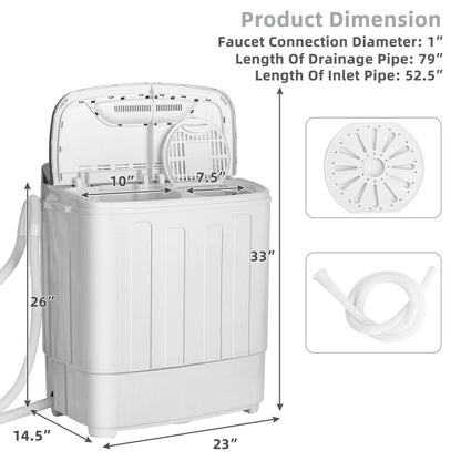 8 lbs Portable Mini Twin Tub Spinner Semi-Automatic Washing Machine-Gray