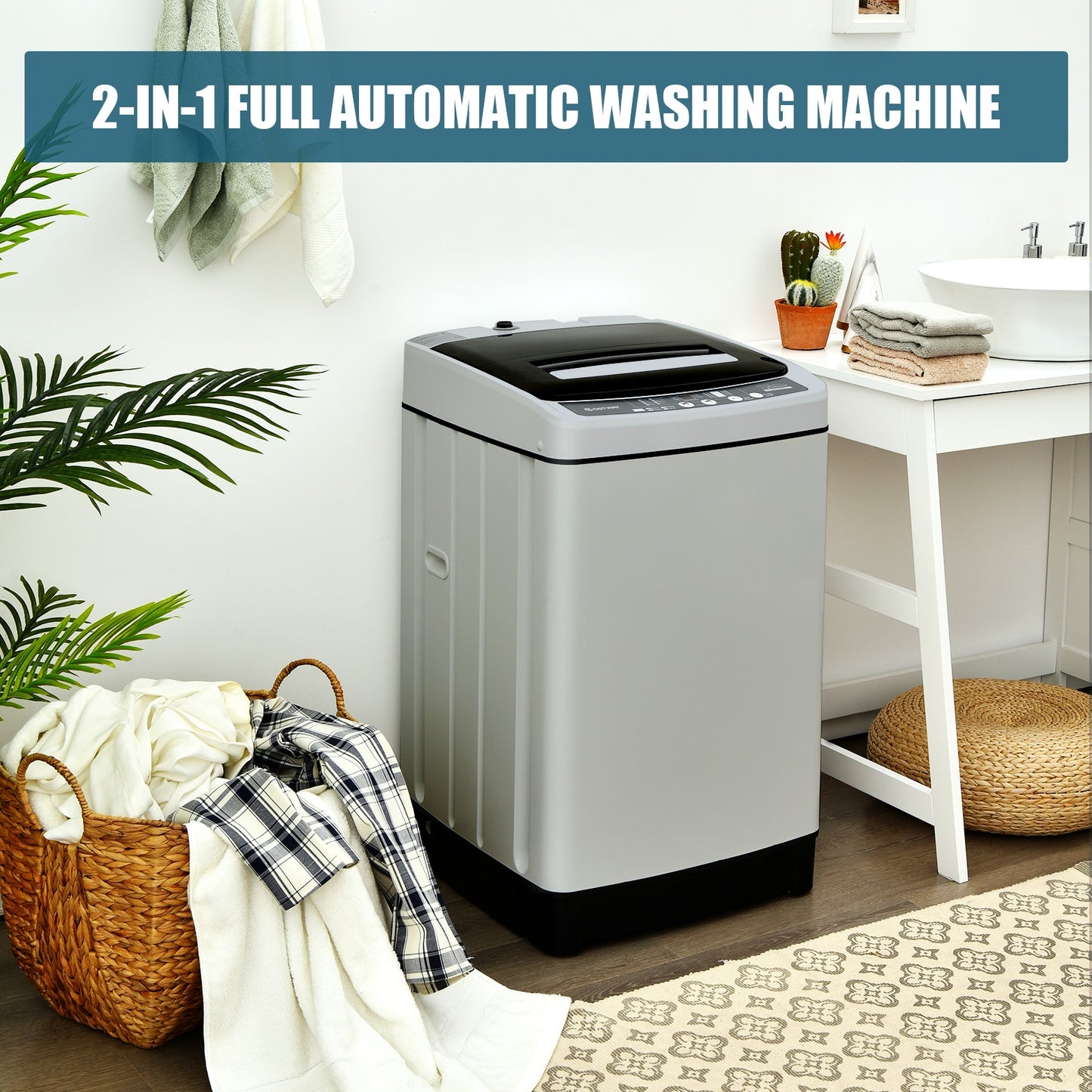 Full-Automatic Washing Machine 1.5 Cu.Ft 11 LBS Washer and Dryer-Gray