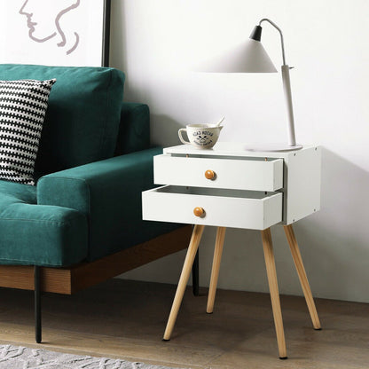 Mid Century Modern 2 Drawers Nightstand in Natural-Brown