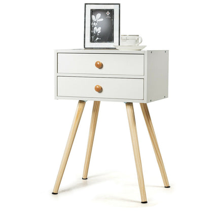 Mid Century Modern 2 Drawers Nightstand in Natural-Brown