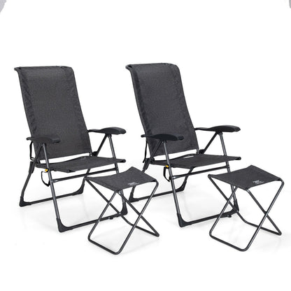 4 Pieces Patio Adjustable Back Folding Dining Chair Ottoman Set-Black