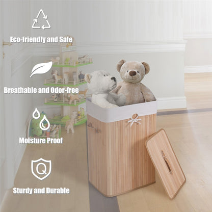 Rectangle Bamboo Hamper Laundry Basket Washing Cloth Bin Storage Bag with Lid-Black