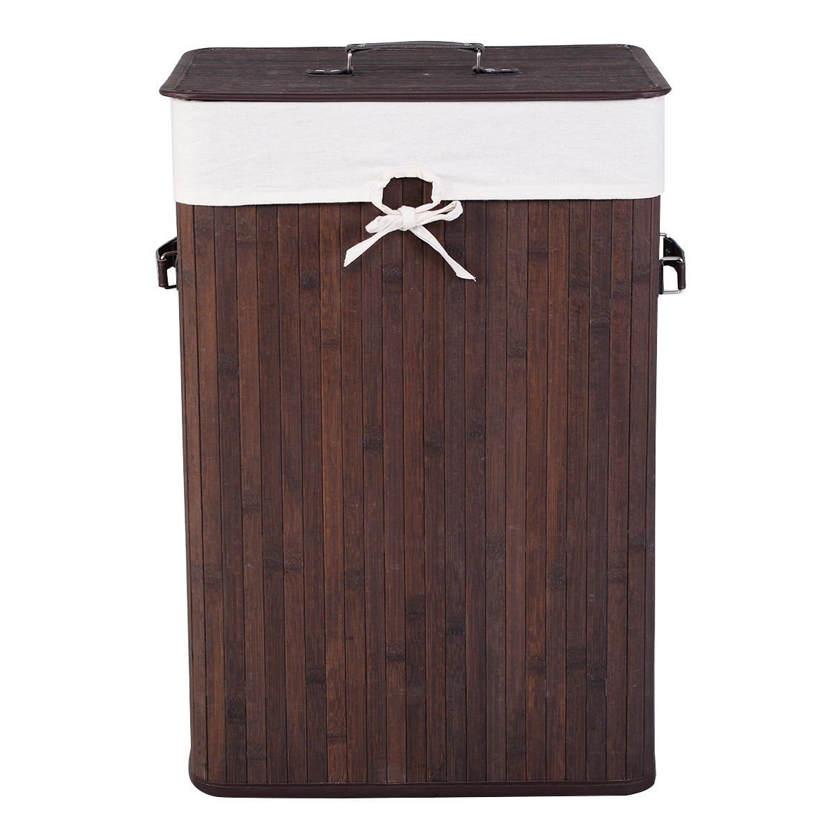 Rectangle Bamboo Hamper Laundry Basket Washing Cloth Bin Storage Bag with Lid-Black