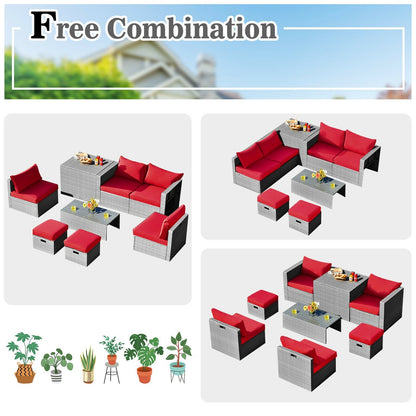 8 Pieces Patio Rattan Furniture Set with Storage Waterproof Cover and Cushion-Black