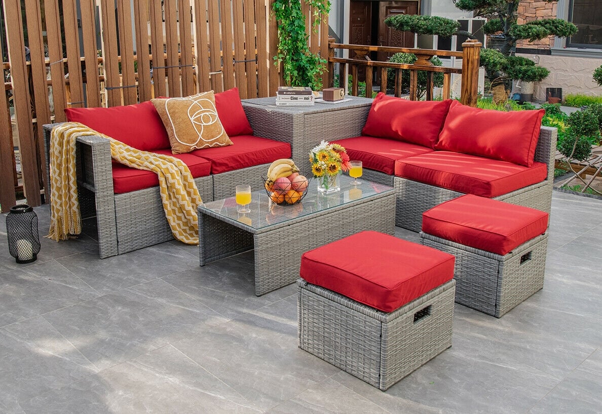 8 Pieces Patio Rattan Furniture Set with Storage Waterproof Cover and Cushion-Black