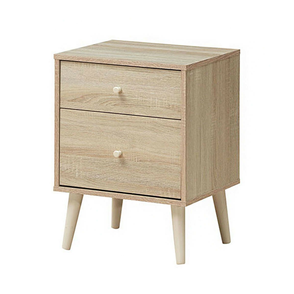 2-Drawer Nightstand Beside End Side Table with Rubber Legs-Brown
