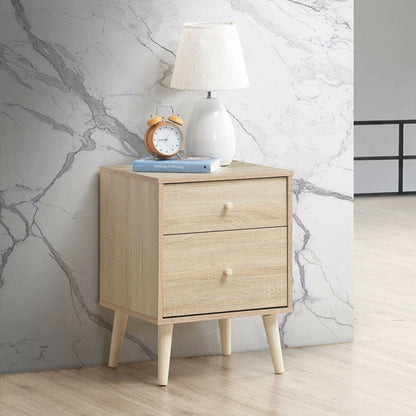 2-Drawer Nightstand Beside End Side Table with Rubber Legs-Brown