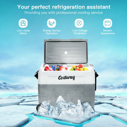 58 Quarts Car Refrigerator Portable RV Freezer Dual Zone with Wheel-Gray