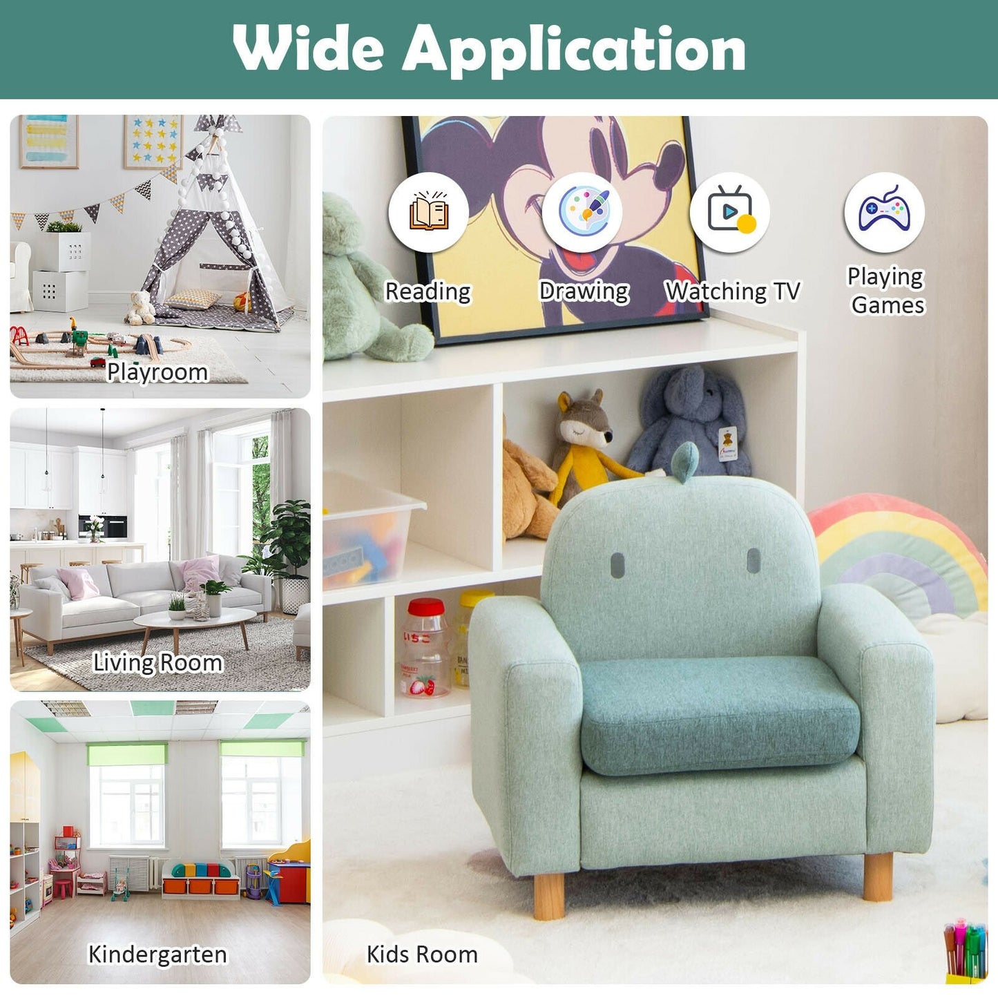 Kids Sofa with Armrest and Thick Cushion-Gray