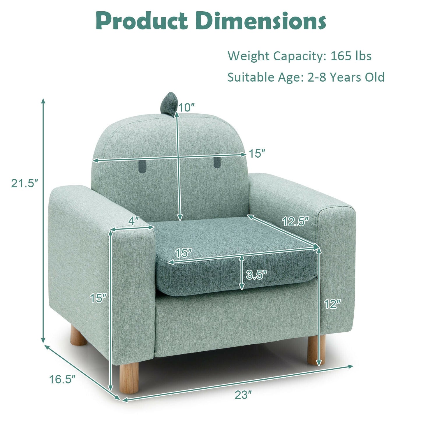 Kids Sofa with Armrest and Thick Cushion-Green