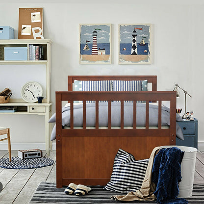 Twin Captain’s Bed with Trundle Bed with 3 Storage Drawers-Dark Brown