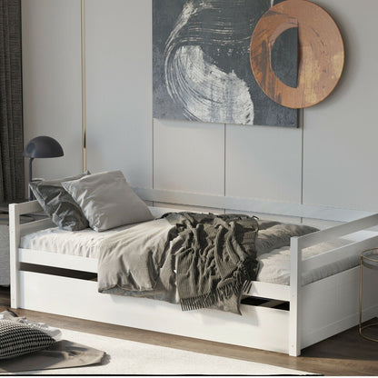 Twin Size Trundle Platform Bed Frame with  Wooden Slat Support-Dark Brown