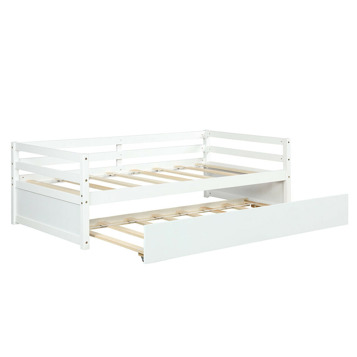 Twin Size Trundle Platform Bed Frame with  Wooden Slat Support-Dark Brown