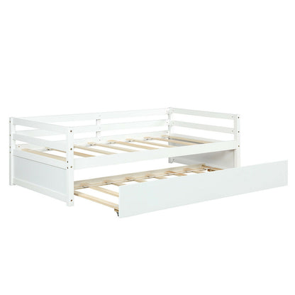 Twin Size Trundle Platform Bed Frame with  Wooden Slat Support-Dark Brown