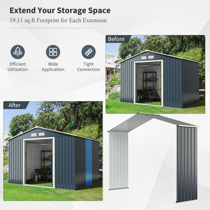 Outdoor Storage Shed Extension Kit for 9.1 Feet Shed-Gray