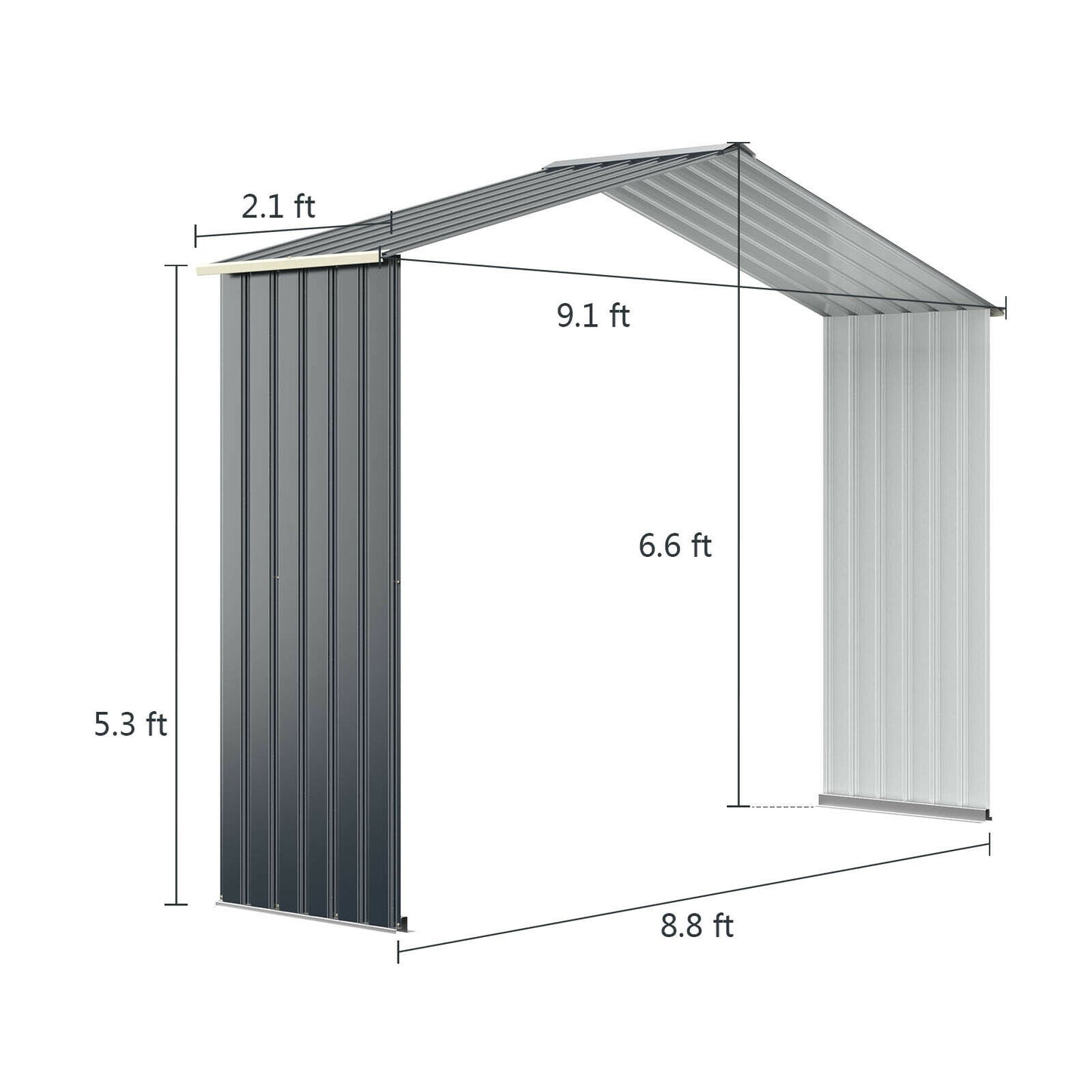 Outdoor Storage Shed Extension Kit for 9.1 Feet Shed-Gray