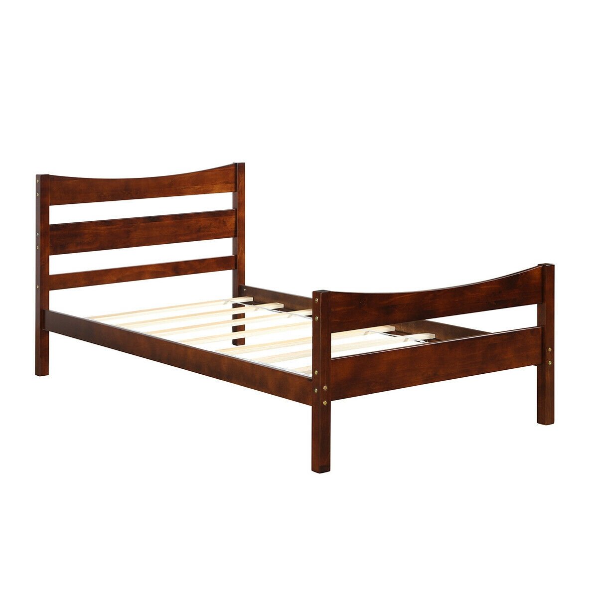 Twin Size Platform Bed Frame Foundation Slat Support -Dark Brown