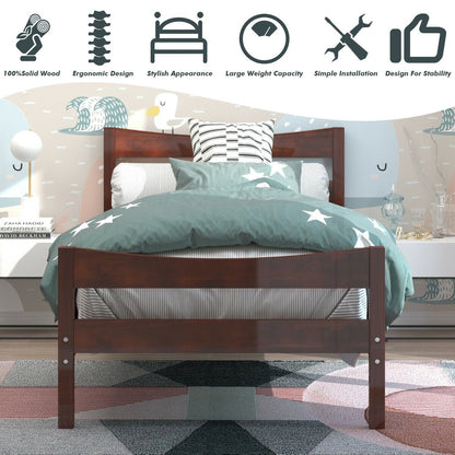 Twin Size Platform Bed Frame Foundation Slat Support -Dark Brown