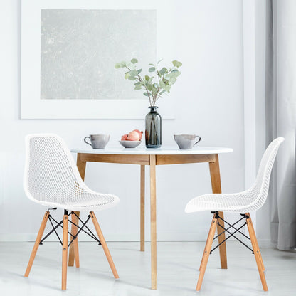 2 Pieces Modern Plastic Hollow Chair Set with Wood Leg-Black