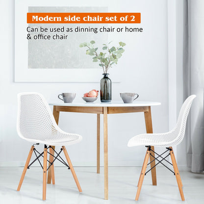 2 Pieces Modern Plastic Hollow Chair Set with Wood Leg-Black