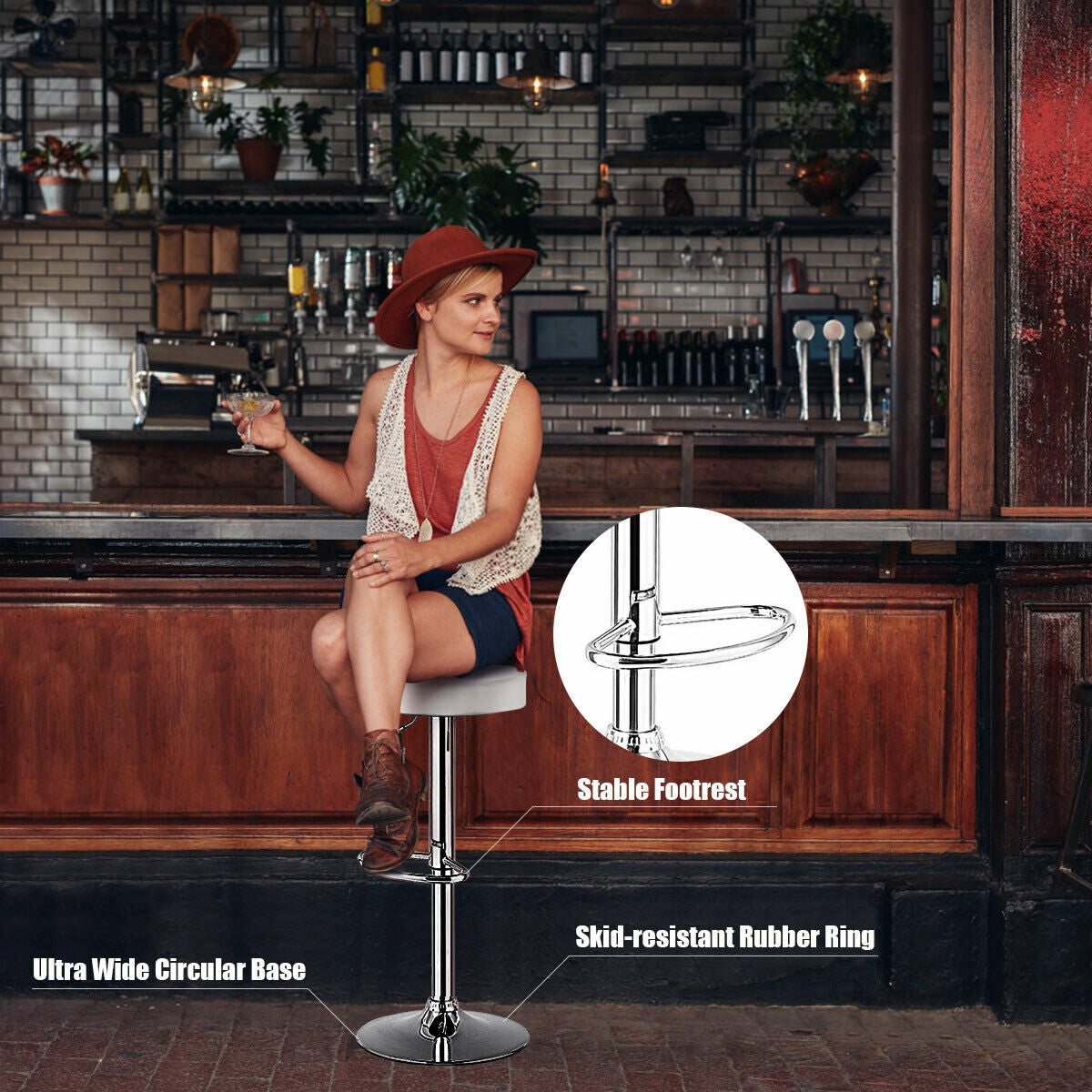 1 PC Round Bar Stool Adjustable Swivel Pub Chair-Black