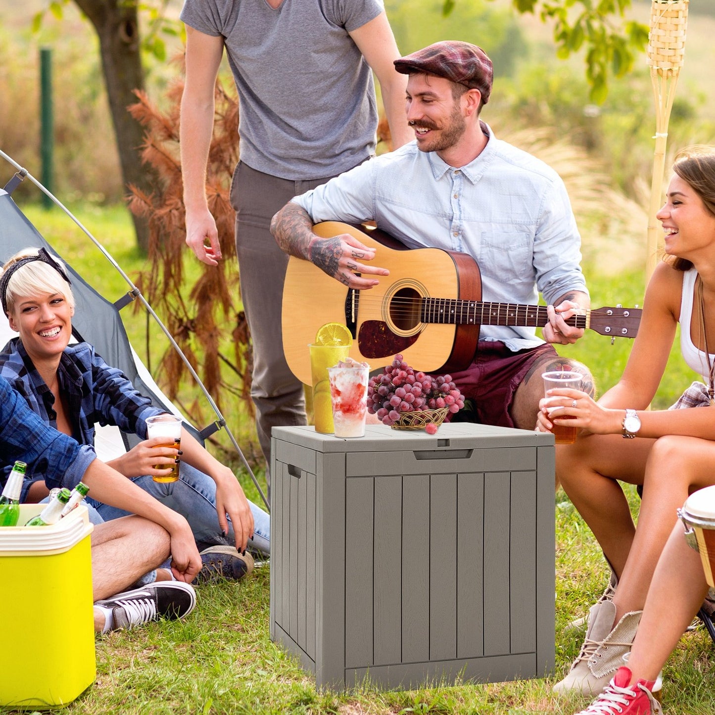 30 Gallon Deck Box Storage Seating Container-Light Brown