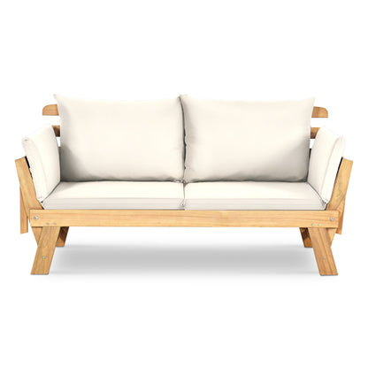 Patio Convertible Solid Wood Sofa with Cushion