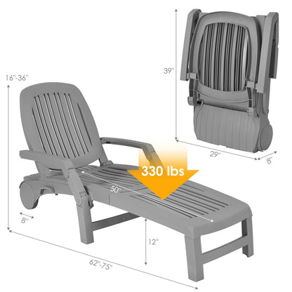Adjustable Patio Sun Lounger with Weather Resistant Wheels-Black