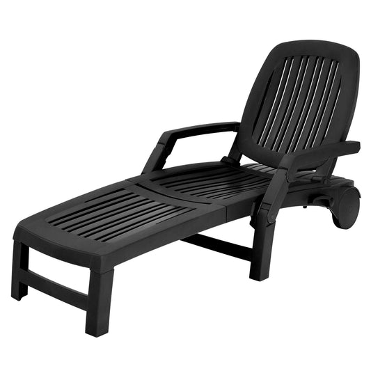 Adjustable Patio Sun Lounger with Weather Resistant Wheels-Black