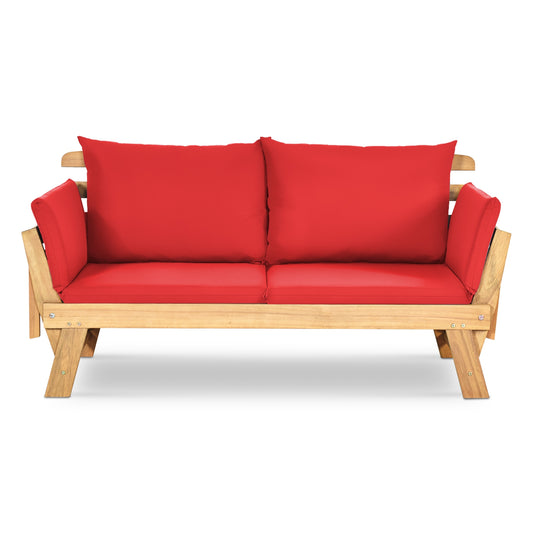 Adjustable Patio Convertible Sofa with Thick Cushion-Red