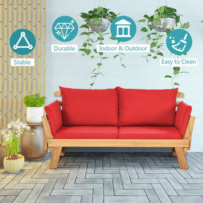 Adjustable Patio Convertible Sofa with Thick Cushion-Red