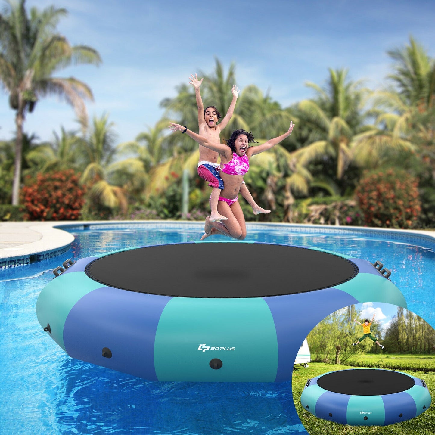 15 Feet Inflatable Splash Padded Water Bouncer Trampoline-Blue