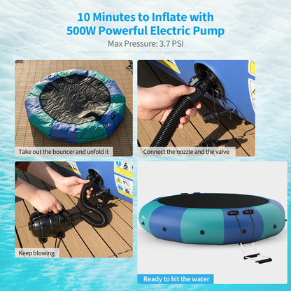 15 Feet Inflatable Splash Padded Water Bouncer Trampoline-Blue