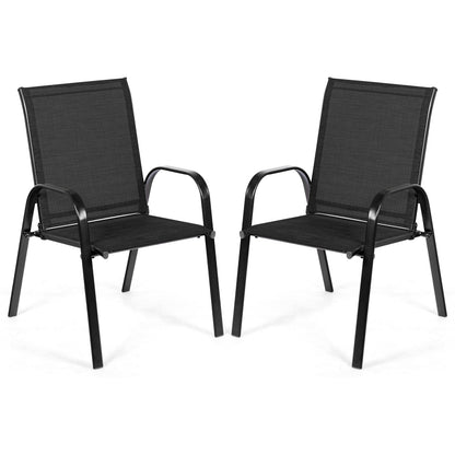 2 Pieces Patio Outdoor Dining Chair with Armrest-Beige
