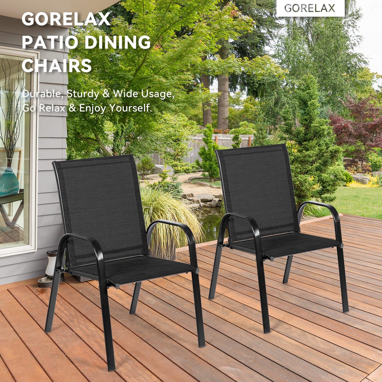 2 Pieces Patio Outdoor Dining Chair with Armrest-Beige