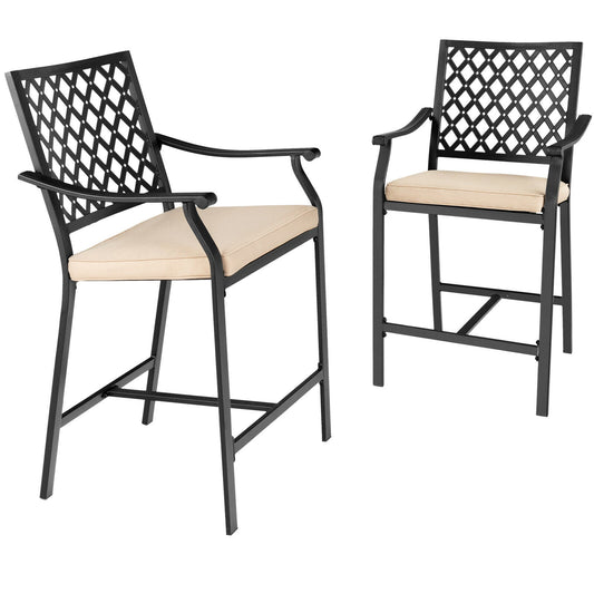2 Pieces Patio Bar Stool with Height Cushion and Armrest