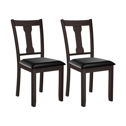 Set of 2 Dining Room Chair with Rubber Wood Frame and Upholstered Padded Seat-Brown