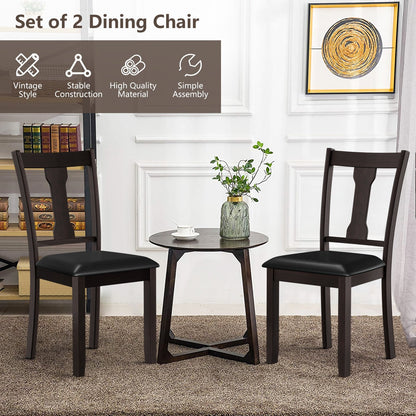 Set of 2 Dining Room Chair with Rubber Wood Frame and Upholstered Padded Seat-Black
