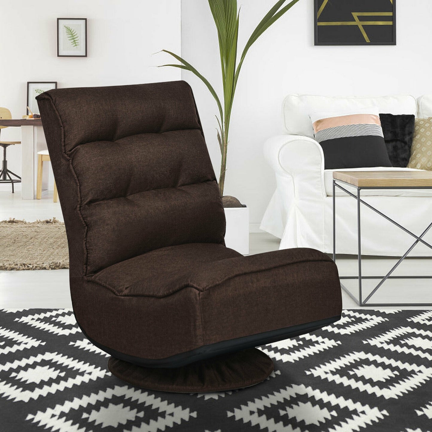 5-Position Folding Floor Gaming Chair-Brown