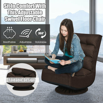 5-Position Folding Floor Gaming Chair-Black