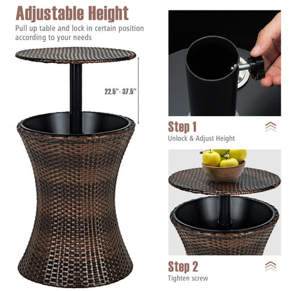 Height Adjustable Patio Rattan Cooler Bar Table-Black