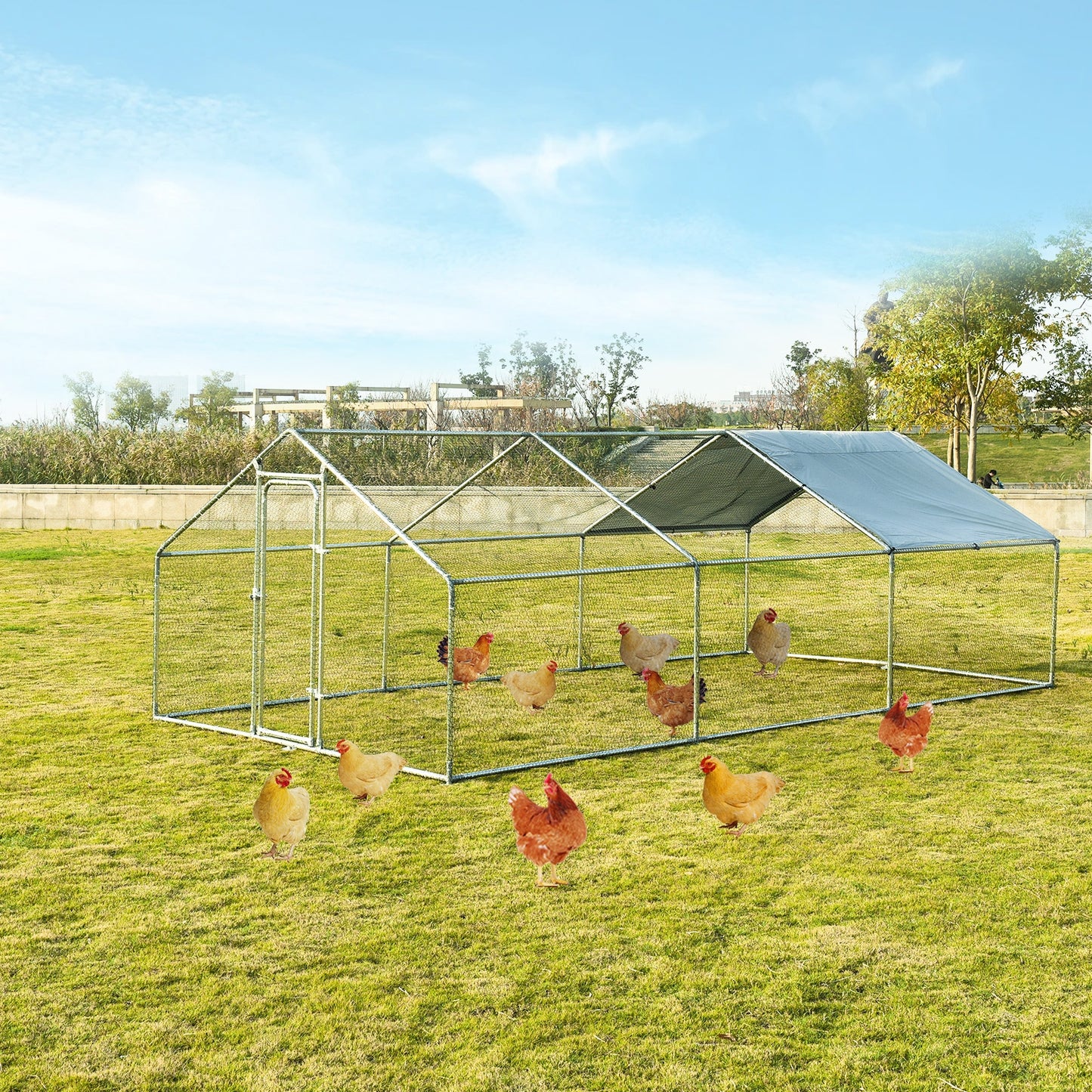 Large Walk in Shade Cage Chicken Coop with Roof Cover-L
