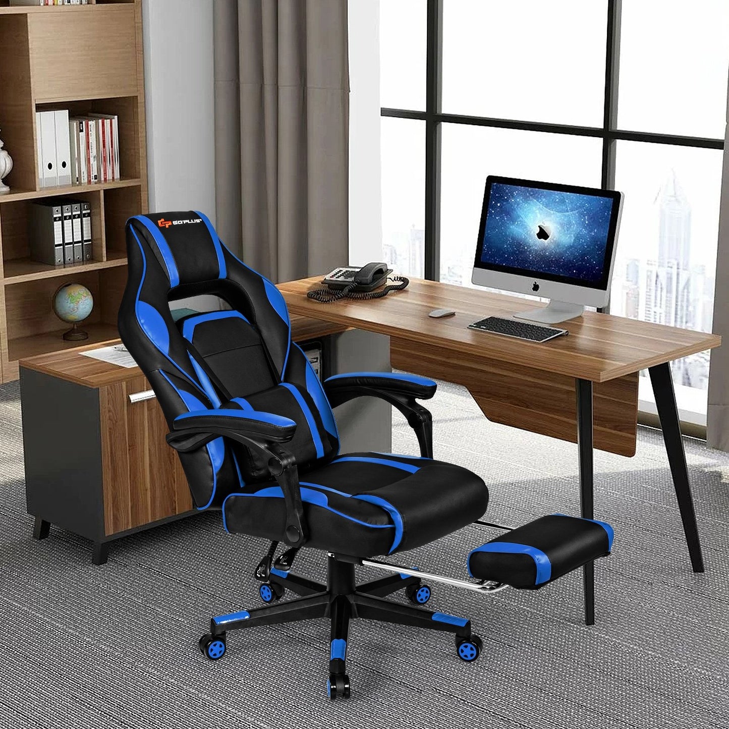 Massage Gaming Chair with Footrest and Lumbar Support