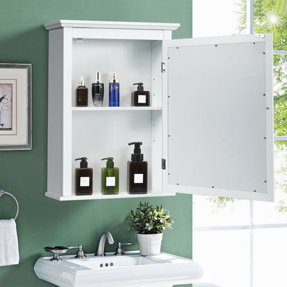 Bathroom Mirror Cabinet Wall Mounted Adjustable Shelf Medicine Storage-White